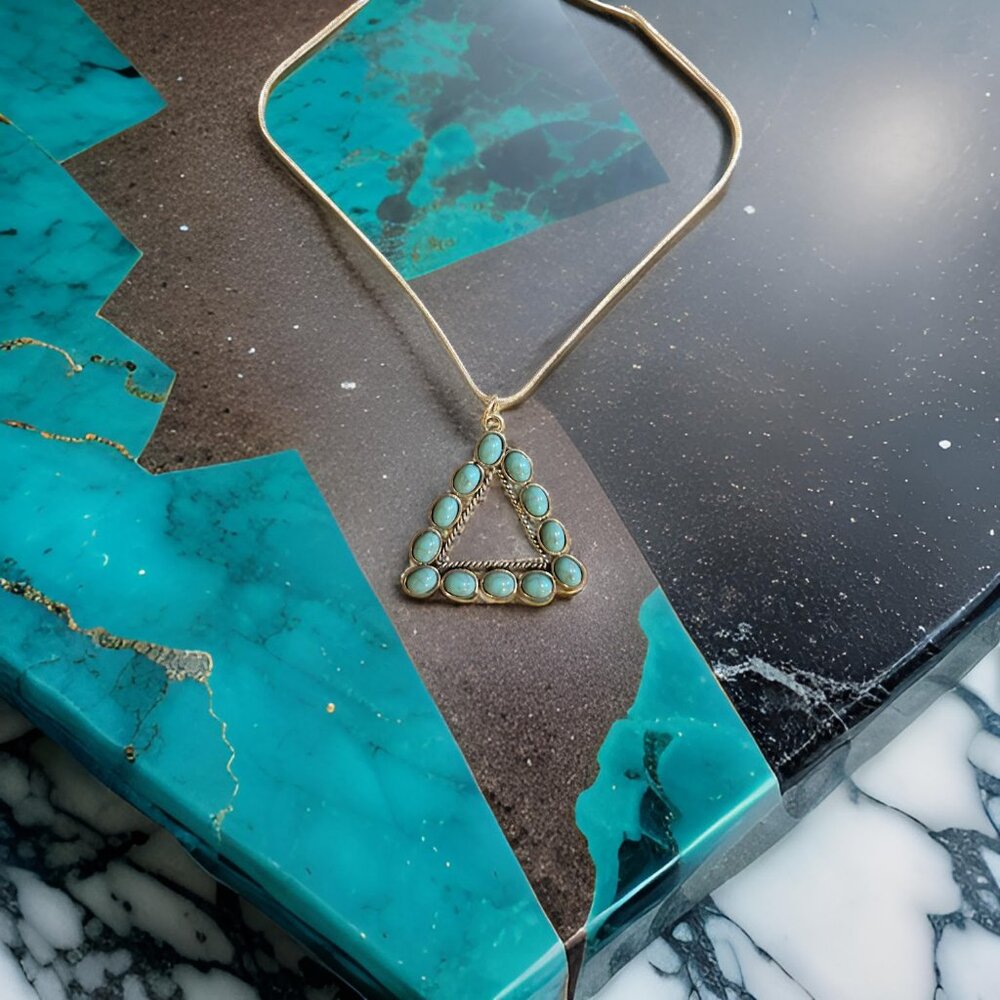 Turquoise Triangle Pendant Necklace ~ Sterling Silver snake chain 20 in.